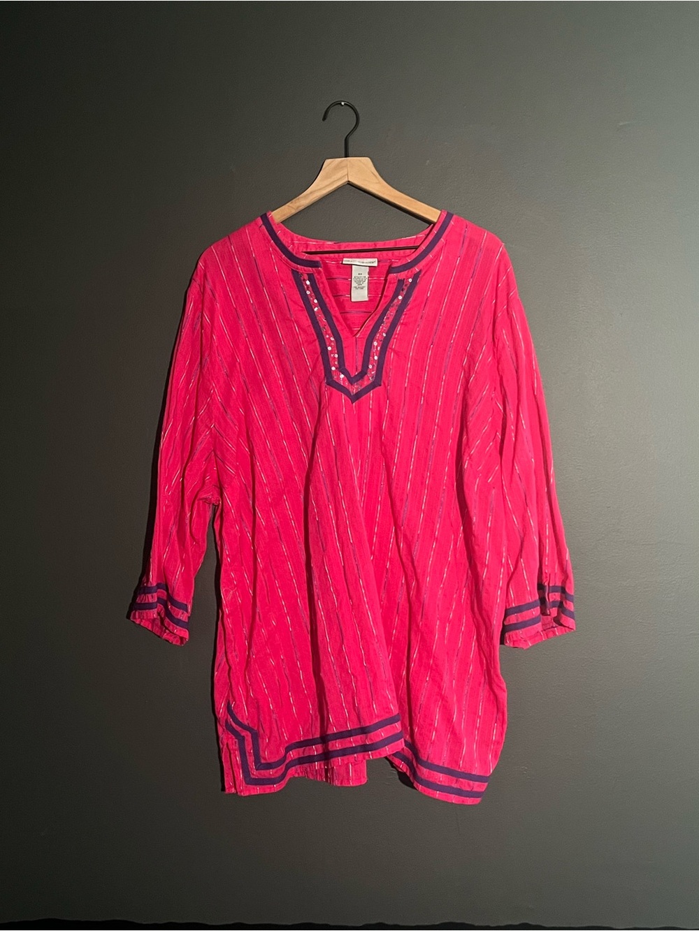 Catherines Embellished Tunic Top | Women’s Size 5X | Pink Cotton Blend